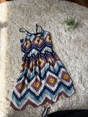 Xhilaration Navy, Mustard & Mauve Aztec-Print cute spring summer Midi Dress